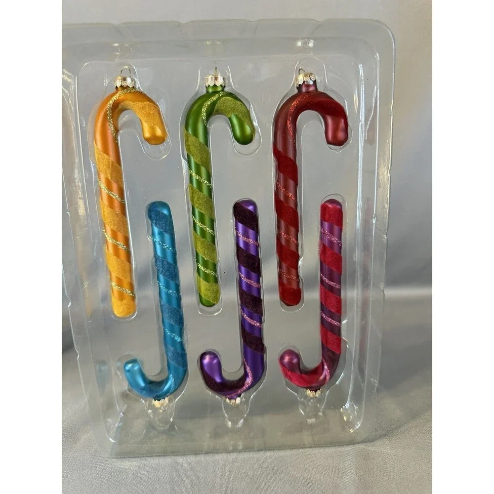 6 Glass Candy Cane Christmas Ornaments Multicolor 5